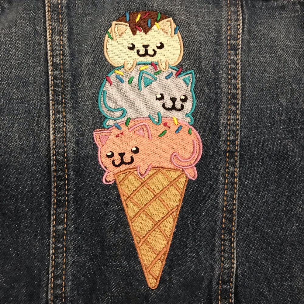 Kids Denim Jacket with Ice Cream Cat Patch